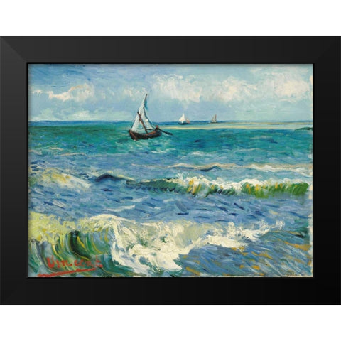 Les Saintes-Maries-de-la-Mer Black Modern Wood Framed Art Print by Van Gogh, Vincent