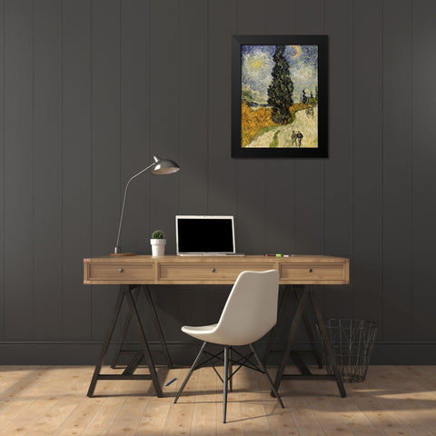 Road with Cypresses Black Modern Wood Framed Art Print by Van Gogh, Vincent