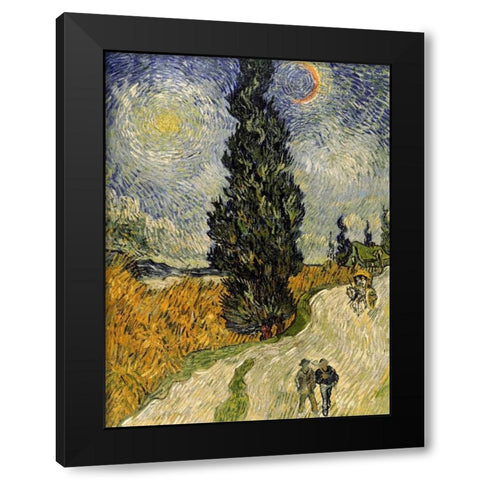Road with Cypresses Black Modern Wood Framed Art Print by Van Gogh, Vincent