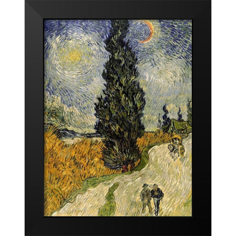 Road with Cypresses Black Modern Wood Framed Art Print by Van Gogh, Vincent