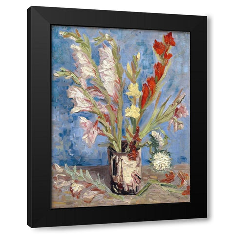 Vase with Gladioli and China Asters Black Modern Wood Framed Art Print with Double Matting by van Gogh, Vincent