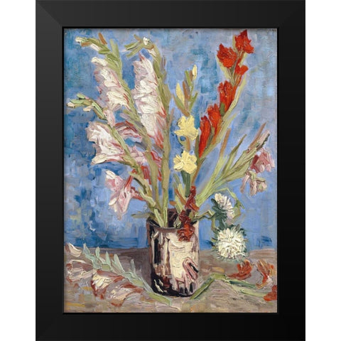 Vase with Gladioli and China Asters Black Modern Wood Framed Art Print by van Gogh, Vincent