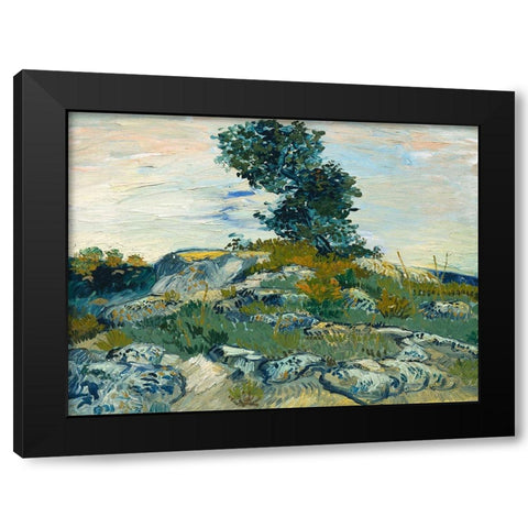 The Rocks Black Modern Wood Framed Art Print by van Gogh, Vincent