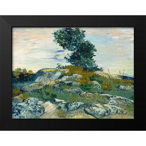 The Rocks Black Modern Wood Framed Art Print by van Gogh, Vincent
