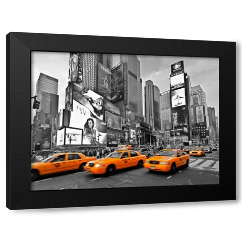 Taxis in Times Square NYC Black Modern Wood Framed Art Print with Double Matting by Ratsenskiy, Vadim