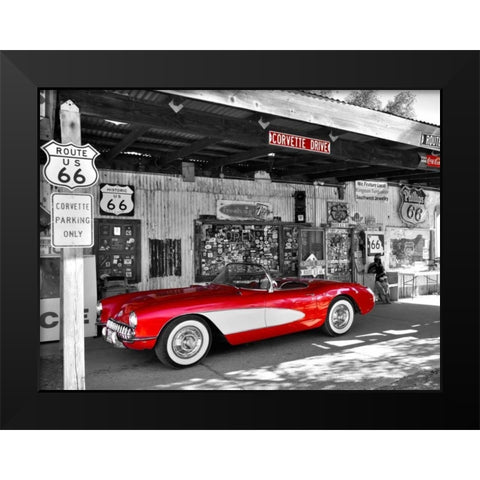 Red Corvette Black Modern Wood Framed Art Print by Ratsenskiy, Vadim