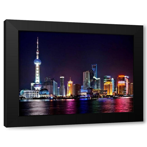Shanghai at night Black Modern Wood Framed Art Print with Double Matting by Ratsenskiy, Vadim