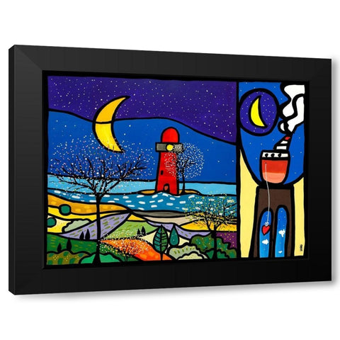 La sentinella del Mare + Approdo alla luna Black Modern Wood Framed Art Print with Double Matting by Wallas