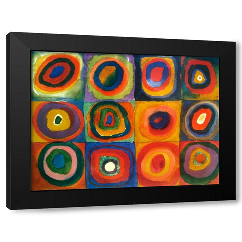 Squares with Concentric Circles Black Modern Wood Framed Art Print with Double Matting by Kandinsky, Wassily