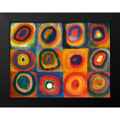 Squares with Concentric Circles Black Modern Wood Framed Art Print by Kandinsky, Wassily