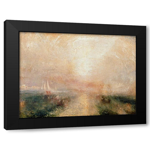 Yacht Approaching the Coast Black Modern Wood Framed Art Print with Double Matting by Turner, William