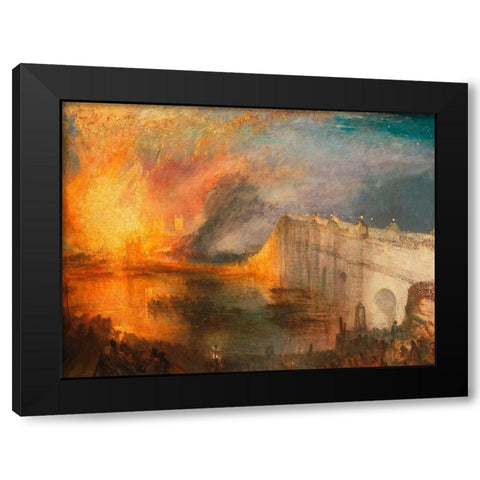 The Burning of the Houses of Lords and Commons Black Modern Wood Framed Art Print by William, Turner