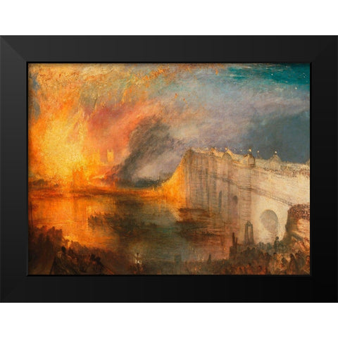 The Burning of the Houses of Lords and Commons Black Modern Wood Framed Art Print by William, Turner