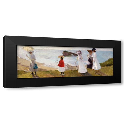 Lighthouse Walk at Biarritz Black Modern Wood Framed Art Print by Sorolla y Bastida, JoaquÃ­n