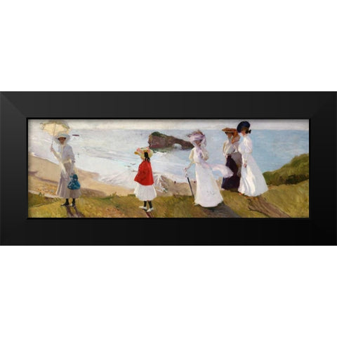 Lighthouse Walk at Biarritz Black Modern Wood Framed Art Print by Sorolla y Bastida, JoaquÃ­n