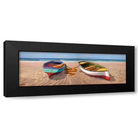 Barche sulla battigia Black Modern Wood Framed Art Print by Galasso, Adriano