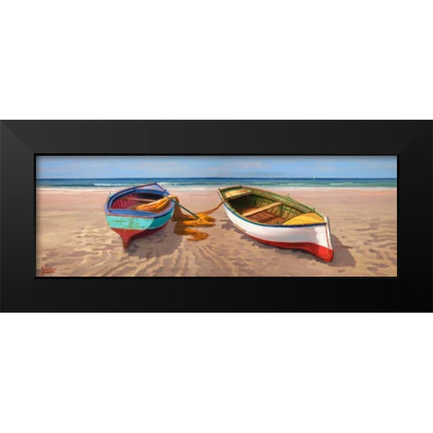Barche sulla battigia Black Modern Wood Framed Art Print by Galasso, Adriano