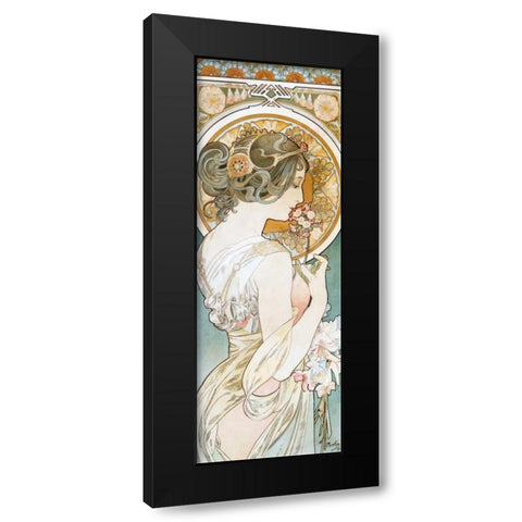 La Primevere Black Modern Wood Framed Art Print with Double Matting by Mucha, Alphonse