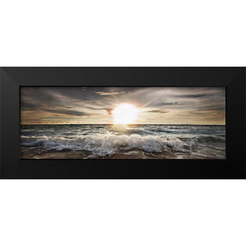 Sun shining over rocky waves Black Modern Wood Framed Art Print by Busch, Niels