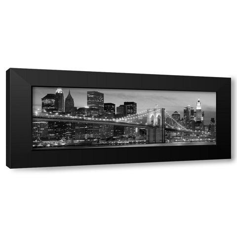 Brooklyn Bridge at Night Black Modern Wood Framed Art Print by Anonymous