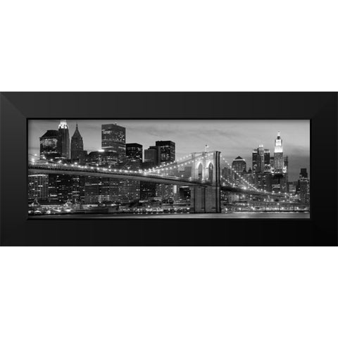 Brooklyn Bridge at Night Black Modern Wood Framed Art Print by Anonymous