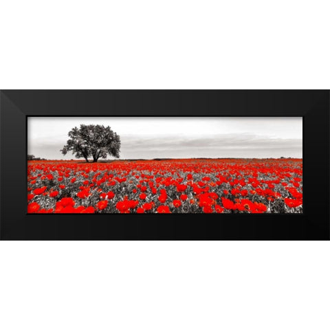 Tree in a poppy field Black Modern Wood Framed Art Print by Anonymous