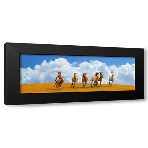 Herd of wild horses (detail) Black Modern Wood Framed Art Print by Pangea Images