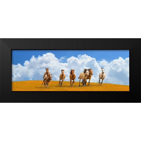 Herd of wild horses (detail) Black Modern Wood Framed Art Print by Pangea Images