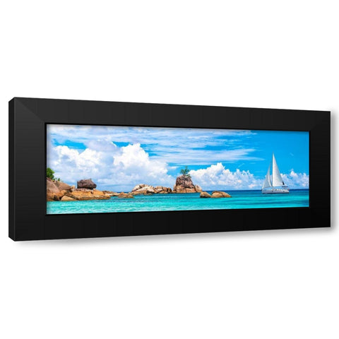 Sailboat at La Digue, Seychelles Black Modern Wood Framed Art Print by Pangea Images