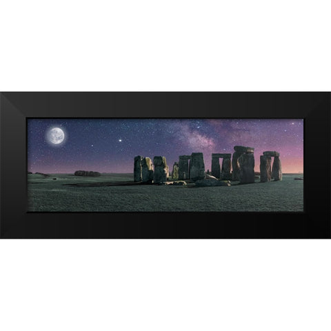 Stonehenge Moon Black Modern Wood Framed Art Print by Pangea Images