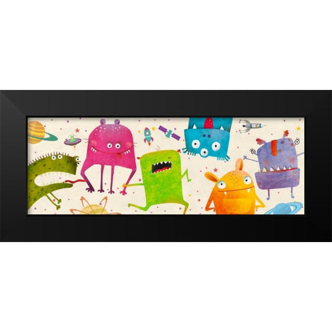 Alien Friends Black Modern Wood Framed Art Print by Teller, Skip