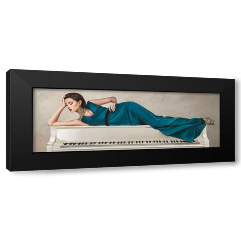 White Piano Lady Black Modern Wood Framed Art Print by Sonya, Duval