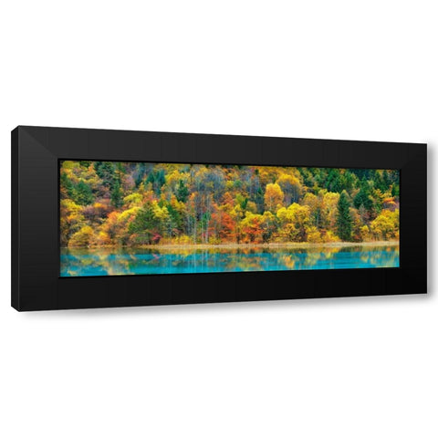 Lake and forest in autumn, China Black Modern Wood Framed Art Print with Double Matting by Krahmer, Frank