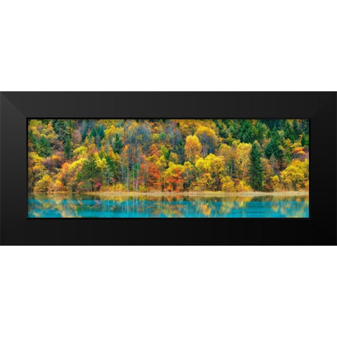 Lake and forest in autumn, China Black Modern Wood Framed Art Print by Krahmer, Frank