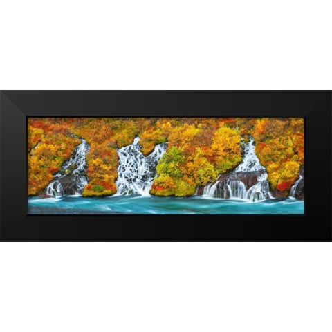 Hraunfossar Waterfall, Iceland Black Modern Wood Framed Art Print by Krahmer, Frank