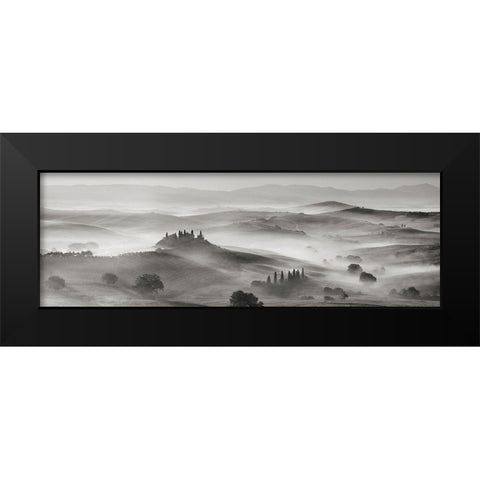 Val dOrcia panorama- Siena- Tuscany (BW) Black Modern Wood Framed Art Print by Krahmer, Frank