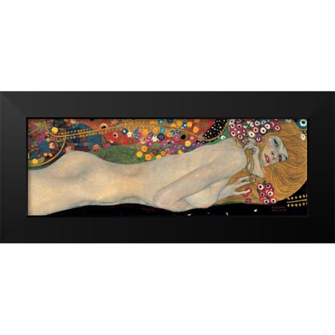 Sea Serpents II Black Modern Wood Framed Art Print by Klimt, Gustav