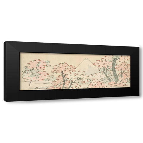Mount Fuji with Cherry Trees in Bloom Black Modern Wood Framed Art Print with Double Matting by Hokusai, Katsushika