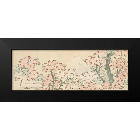 Mount Fuji with Cherry Trees in Bloom Black Modern Wood Framed Art Print by Hokusai, Katsushika