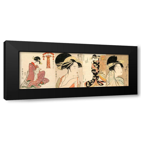 A Selection of Beautiful Women Black Modern Wood Framed Art Print with Double Matting by Utamaro, Kitagawa
