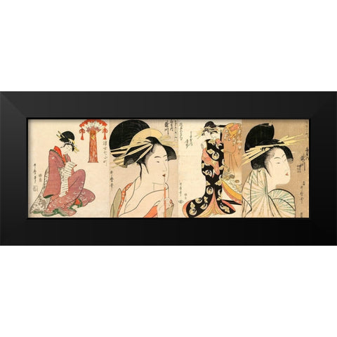 A Selection of Beautiful Women Black Modern Wood Framed Art Print by Utamaro, Kitagawa