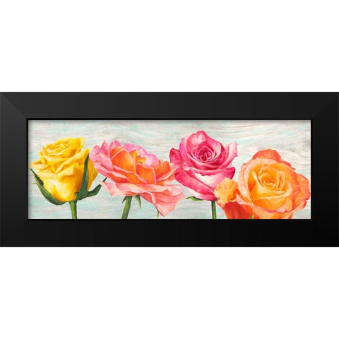 Funky Roses Black Modern Wood Framed Art Print by Jenny, Thomlinson