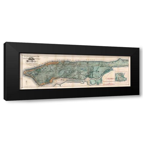 Map of Manhattan Island, 1865 Black Modern Wood Framed Art Print with Double Matting by Anonymous