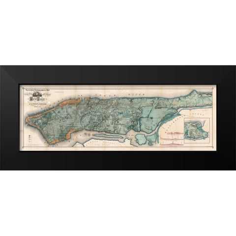 Map of Manhattan Island, 1865 Black Modern Wood Framed Art Print by Anonymous