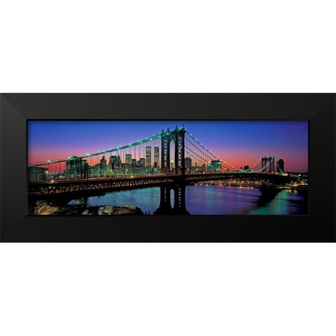 Manhattan Bridge and Skyline Black Modern Wood Framed Art Print by Berenholtz, Richard
