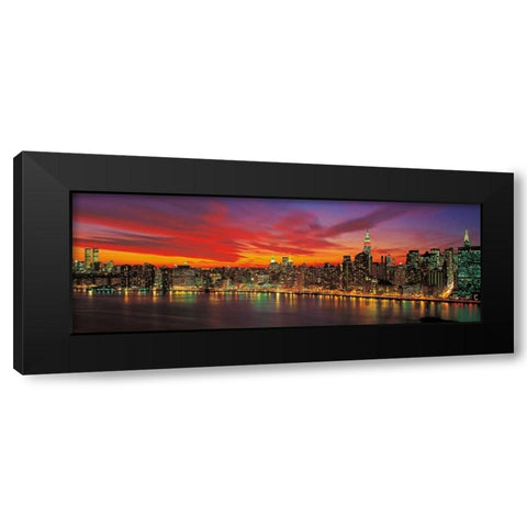 Sunset over New York Black Modern Wood Framed Art Print with Double Matting by Berenholtz, Richard