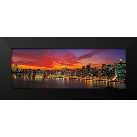 Sunset over New York Black Modern Wood Framed Art Print by Berenholtz, Richard