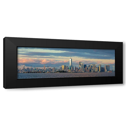 Manhattan with Statue of Liberty and One WTC Black Modern Wood Framed Art Print with Double Matting by Berenholtz, Richard