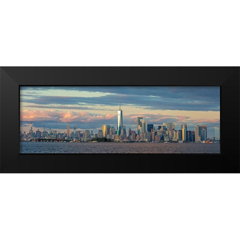 Manhattan with Statue of Liberty and One WTC Black Modern Wood Framed Art Print by Berenholtz, Richard