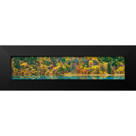 Lake and forest in autumn, China Black Modern Wood Framed Art Print by Krahmer, Frank